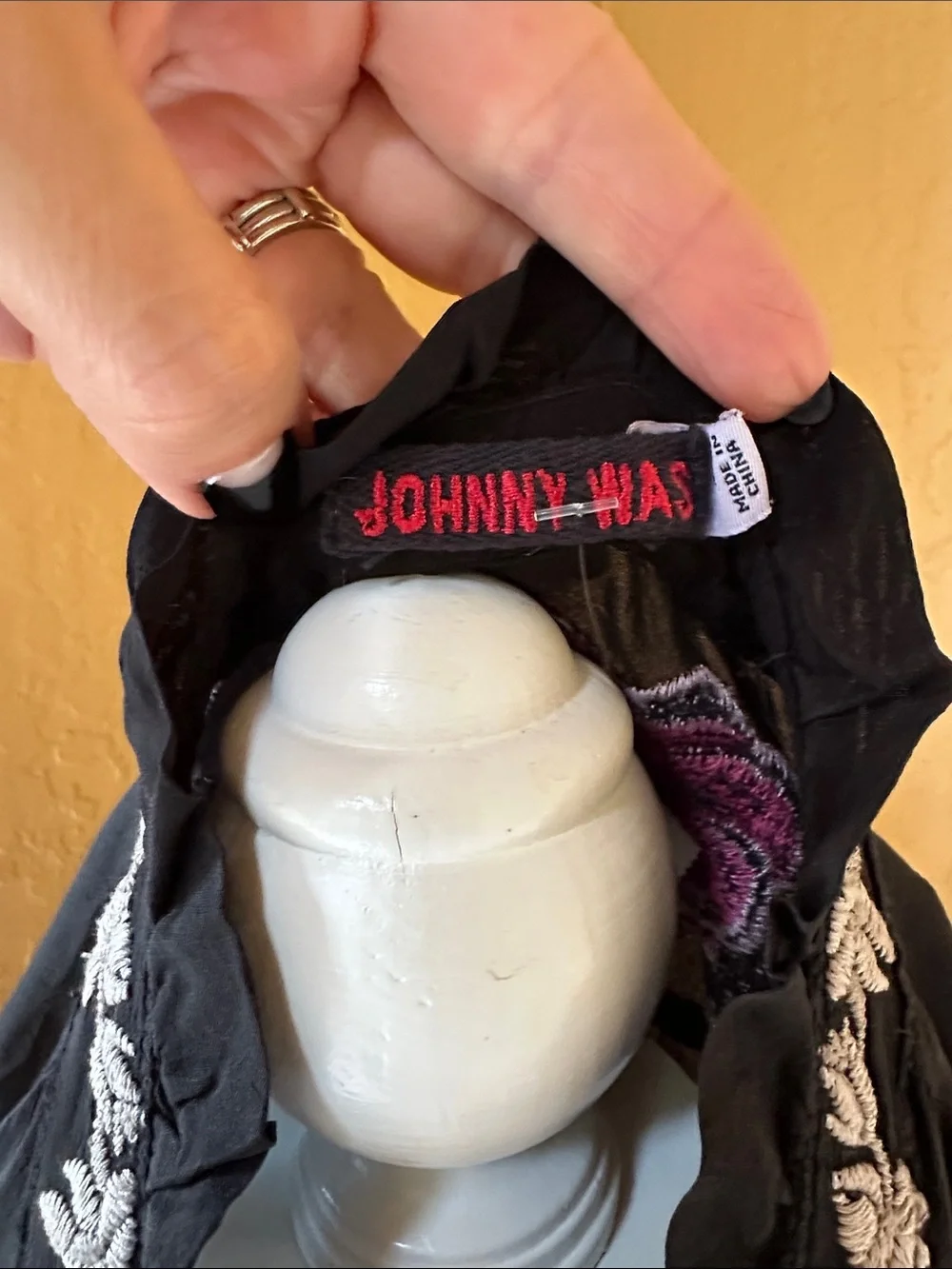 Johnny Was Black Blouse with Pink Rose Embroidery - Picture 6 of 9
